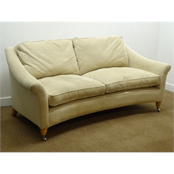  Laura Ashley two seat curved sofa, upholstered in Eloise natural fabric, turned beech feet, W200cm  