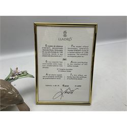 Lladro centrepiece, Floral Serenade, modelled as a basket with floral decoration and birds, limited edition 561/1500, no 1877, sculpted by Virginia Gonzalez, with original box, year issued 2002, year retired 2007, H21cm 