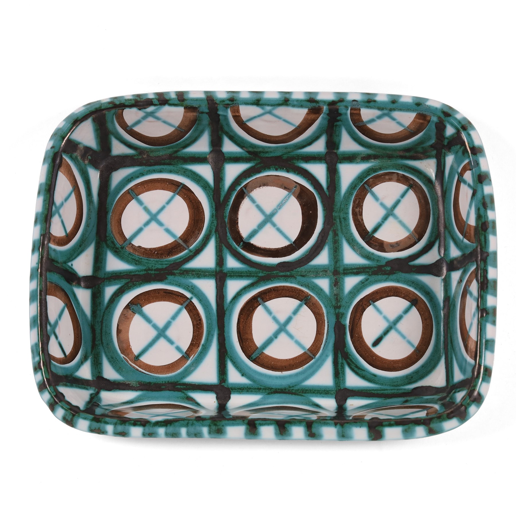 Robert Picault rectangular dish, Vert et Brun decoration, L24cm, D18cm