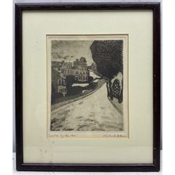 Michael Atkin (Scarborough 1952-): 'Castle by the Sea', 'Scarborough', 'Grand Hotel', and 'Market Place - Whitby', set four etchings with aquatint signed and titled in pencil 18cm x 14cm (4)