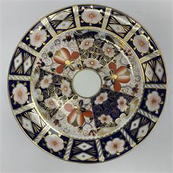 Royal Crown Derby imari pattern covered trinket box, together with three imari pattern 2451 plates of various sizes, largest plate D27cm 