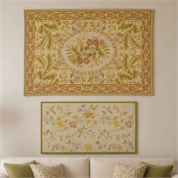 Two tapestries (Green 155cm, 91cm, 180cm, 125cm)