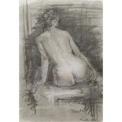 Continental School (20th century): Seated Nude, charcoal indistinctly signed and dated 46cm x 32cm