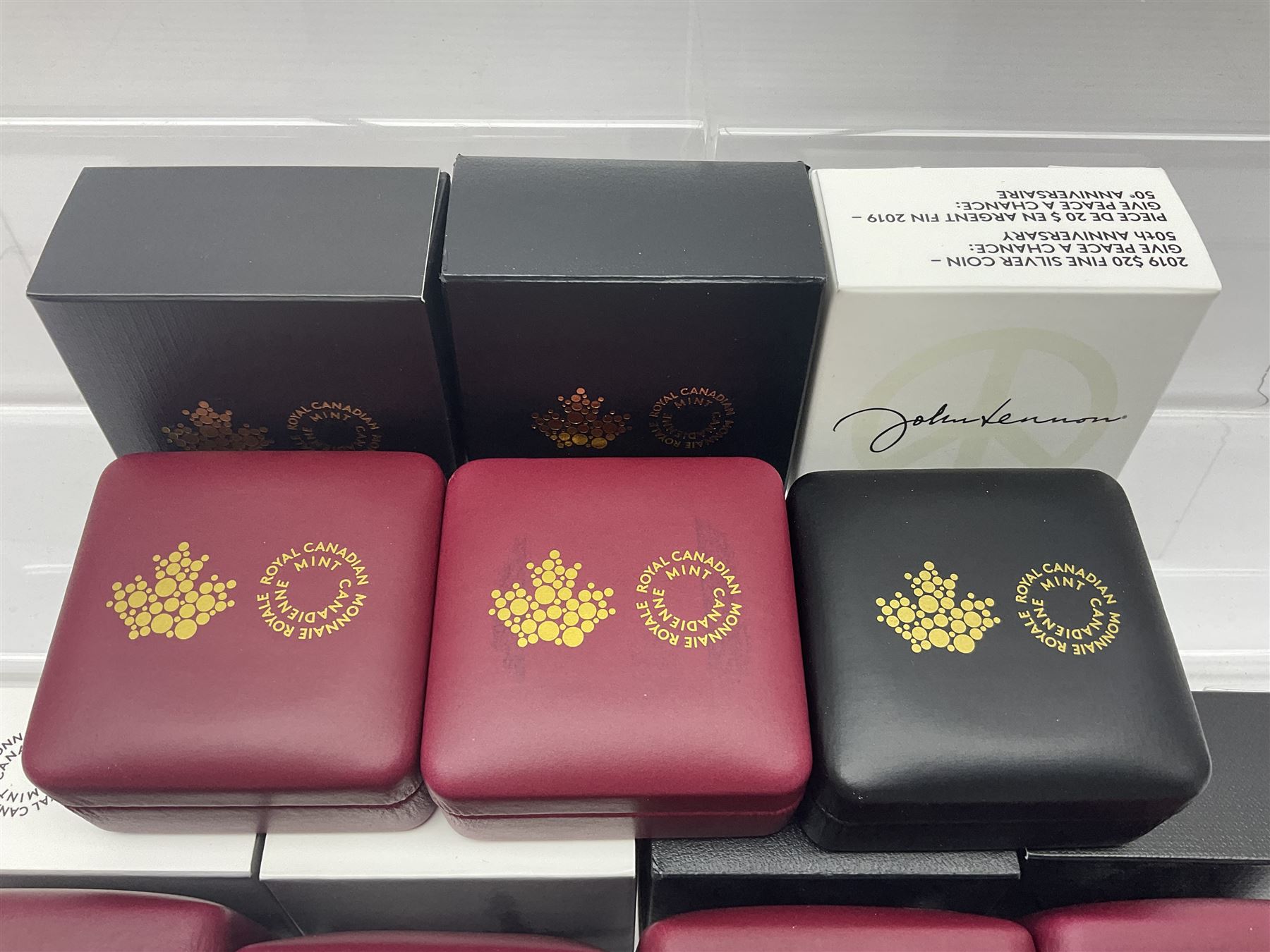 Eleven Royal Canadian Mint fine silver twenty dollar coins, including 2016 'A Royal Tour', 2017 'A Platinum Celebration', 2018 'A Nation's Mettle The Dieppe Raid', 2019 'Give Peace A Chance 50th Anniversary' etc, all cased with certificates