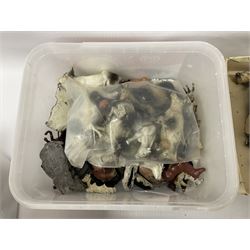 Large quantity of playworn 1950s Britains and other lead figures including farm and zoo animals, horse drawn carts, fencing etc