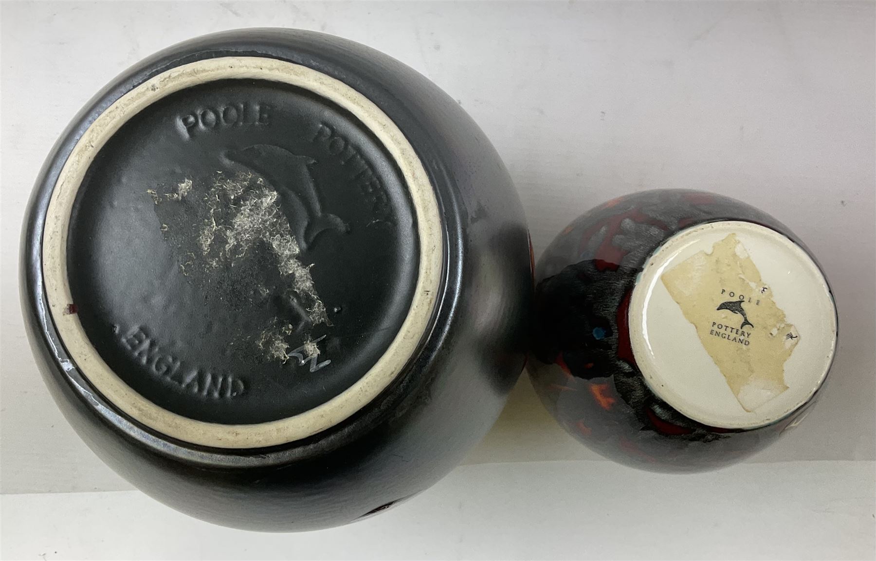 Large Poole Pottery Galaxy vase, H24cm, together with a Poole Pottery Red Magma vase, H16cm