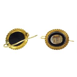 Pair of Victorian gold micro mosaic pendant earrings