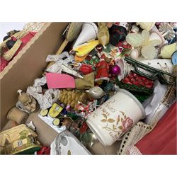Collection of Christmas decorations and Christmas related collectables, including figures, plates, etc and other collectables, in two boxes 