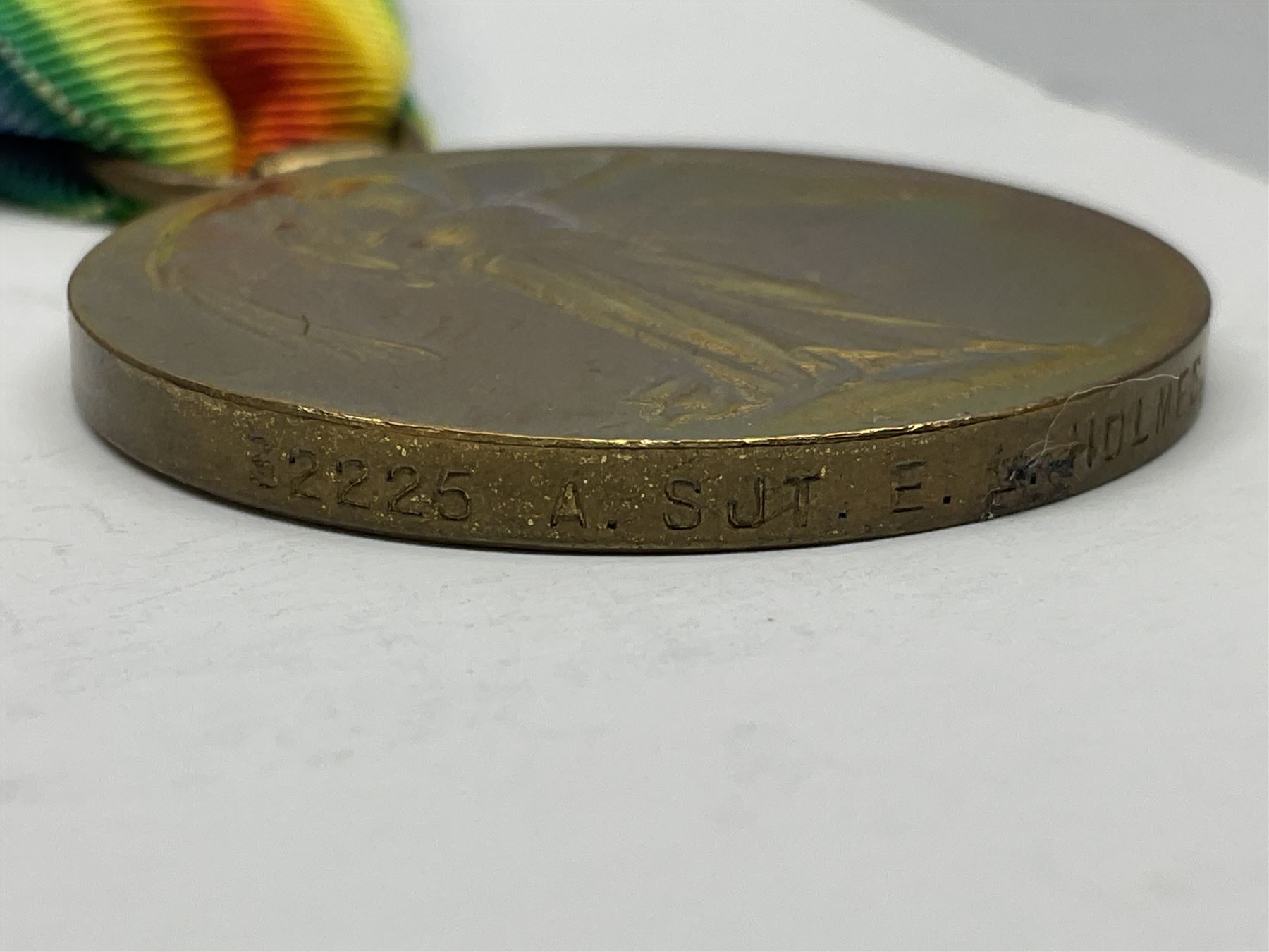 WW1 Military Medal KIA group of four comprising MM, British War Medal, 1914-15 Star and Victory Medal awarded to 32225 Pte. (later A.Sjt.) E.L. Holmes R.A.M.C., the MM inscribed 28F/A R.A.M.C.; all with ribbons; together with photocopied research material including newspaper article with presentation photograph, CWGC certificate,  London Gazette entry etc