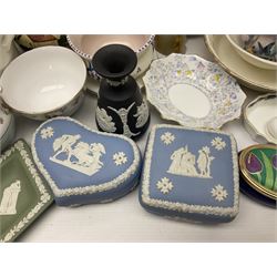 Wedgwood Jasperware vase and trinket boxes etc, Motto Ware teapot, Royal Vale teawares and a collection of other ceramics