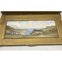 J Rogers (British 19th/20th century): Lake Scene and Coastal Scene, pair watercolours signed 20cm x 53cm (2)