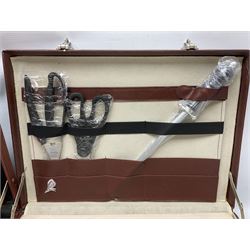 Bachmayr Soligen boxed set of six steak knives and fork, together with Offenbach chef quality knives, chopper, forks, scissors and knives sharpeners, in fitted cases