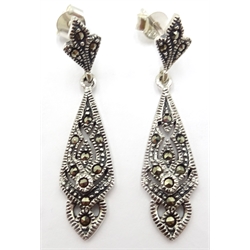 Pair of silver marcasite drop ear-rings stamped 925