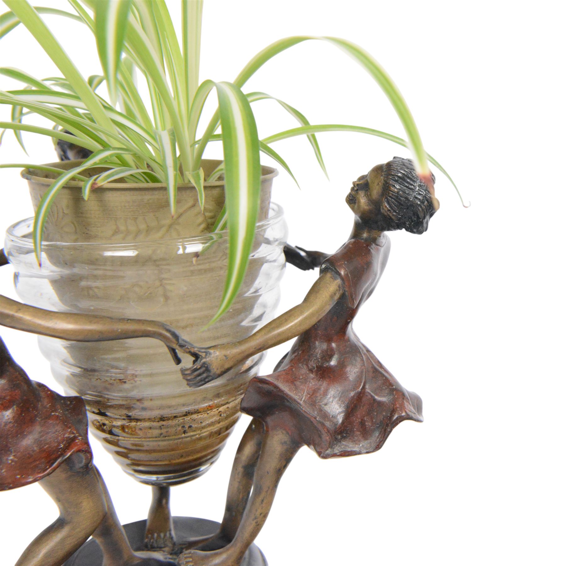 After Edouard Louis Collet: Circle of Three, bronze and glass centrepiece, H22cm