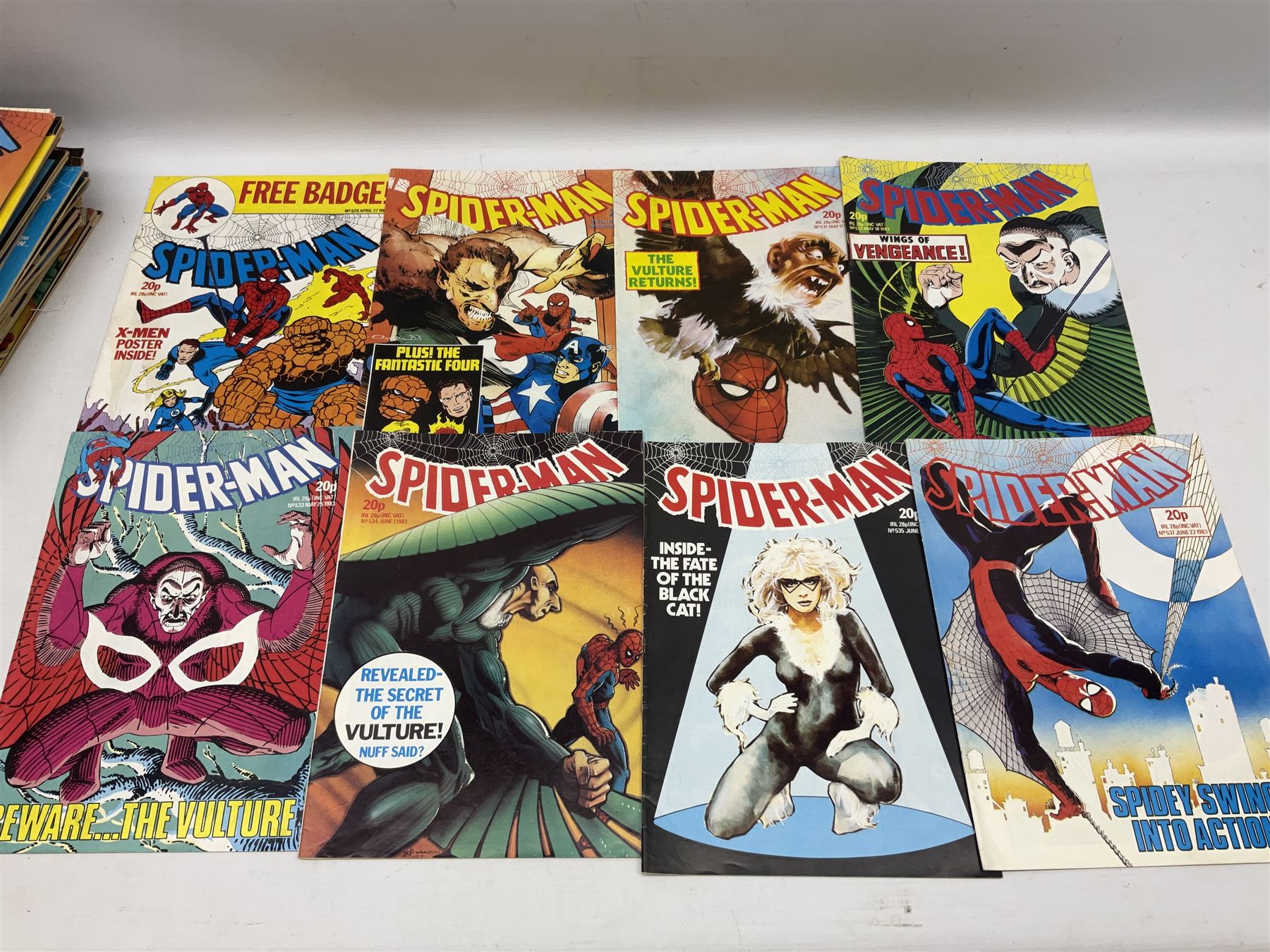 Spider-Man comics (1982-1985) nos 500-527, 529-535, 537-552, 579-602, 604-614, 620-626, and 628-631 (97)