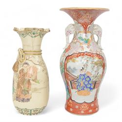 Japanese Meiji porcelain twin handled vase, the body decorated male and female figures in ...