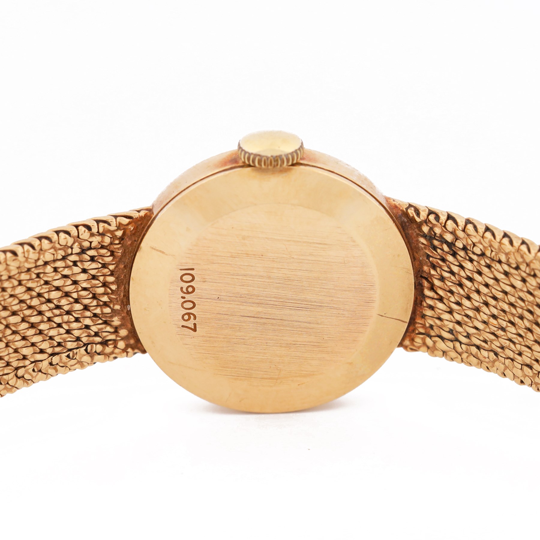 Eterna ladies 9ct gold manual wind wristwatch, silvered dial with baton hour markers, on integral 9ct gold bracelet, London 1968