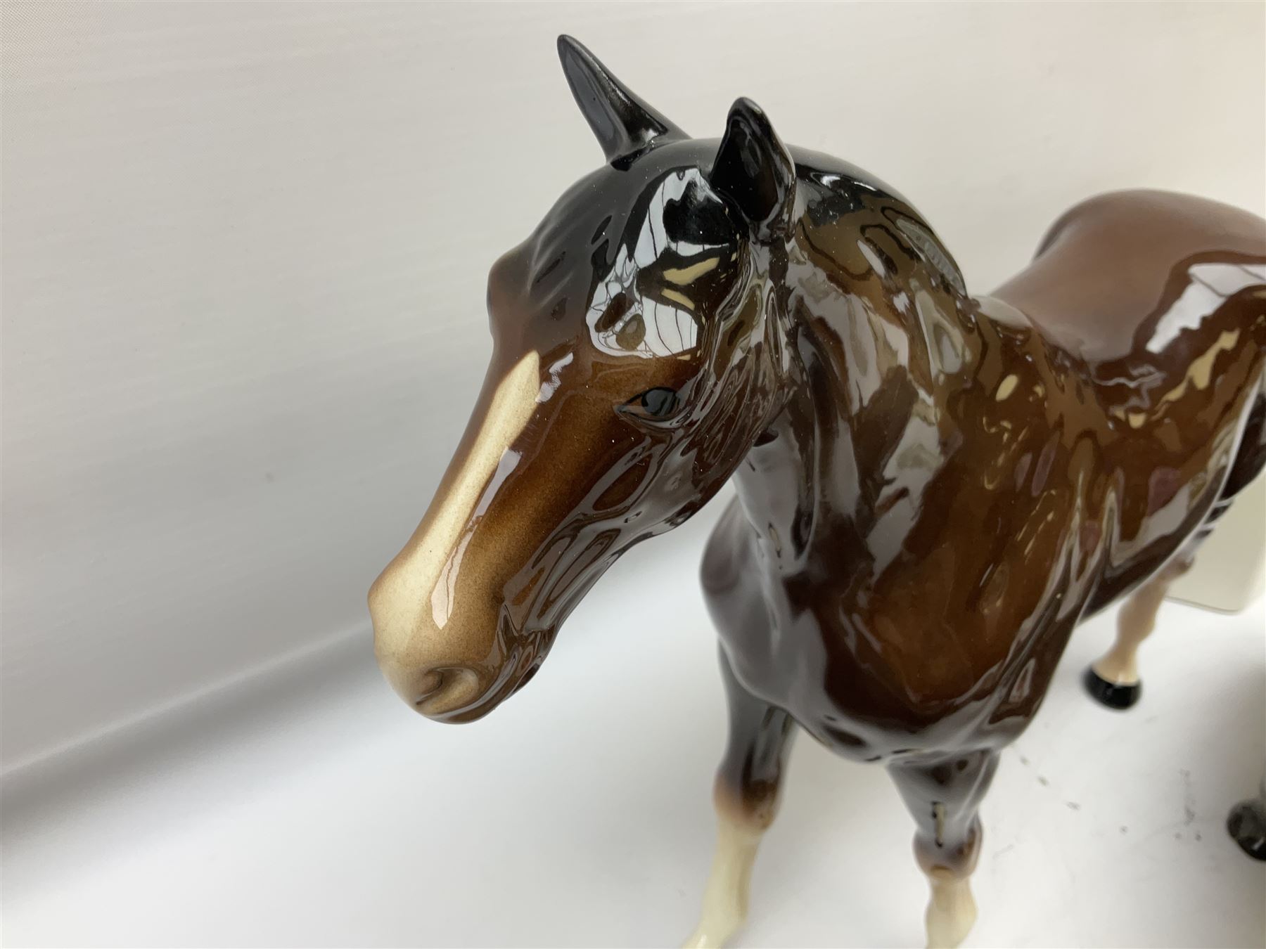 Beswick model of a seated bulldog, model no. 1872, Beswick Laurel & Hardy cruet set on stand, no. 575, Melba Ware animal figures to include large horse, hippo, rhino, USSR tiger cub figure, other ceramics to include Mason's lidded jar etc