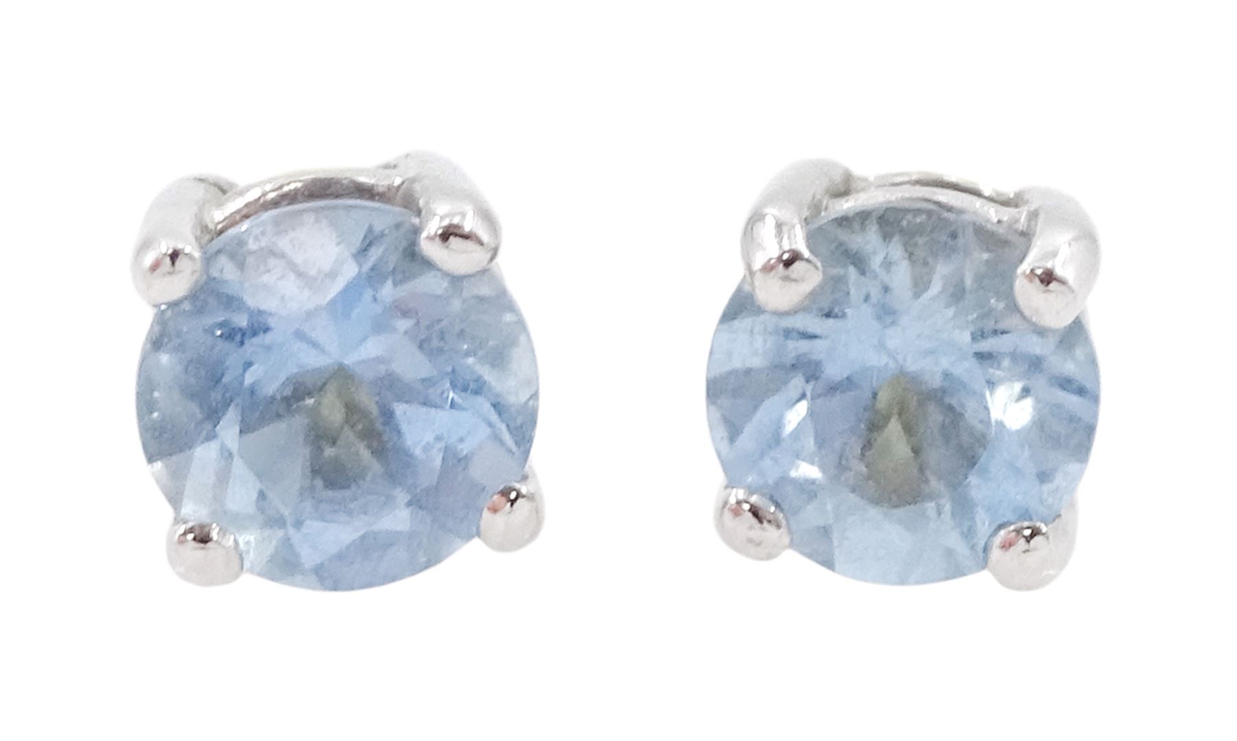 Pair of 18ct gold round cut  aquamarine stud earrings, hallmarked