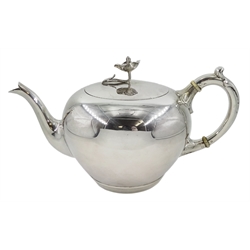 19th century Dutch silver bachelors teapot, with convolvulus finial by Fa. J.M van Kempen & Zoon, 1875, H11cm, approx 9oz