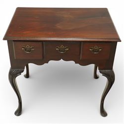 Early 20th century Irish mahogany lowboy, rectangular moulded top over three frieze drawer...