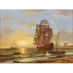 Continental School (20th Century): Shipping Scenes, two oils on panel and one on canvas variously signed in gilt frames, largest 29cm x 38cm (3)