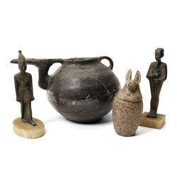 Egyptian bronze figure of Osiris H20cm, another Egyptian figure, small vase and cover and...