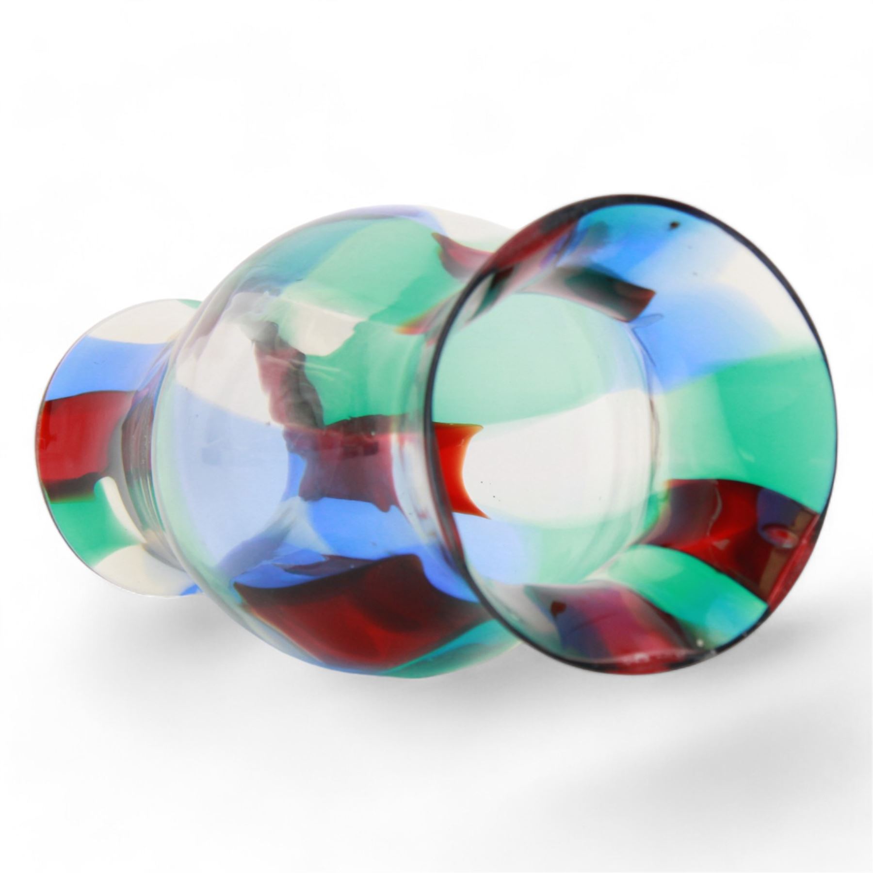 Italian mid century glass shade probably by Fulvio Bianconi (Italian, 1915–1996), decorated in the 'Pezzato' design, in green, blue and red colourway, unsigned, H31.5cm 