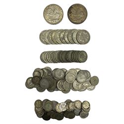 Approximately 550 grams of Great British pre 1947 silver coins, including two 1935 crowns, florins, shillings, sixpences and threepence pieces