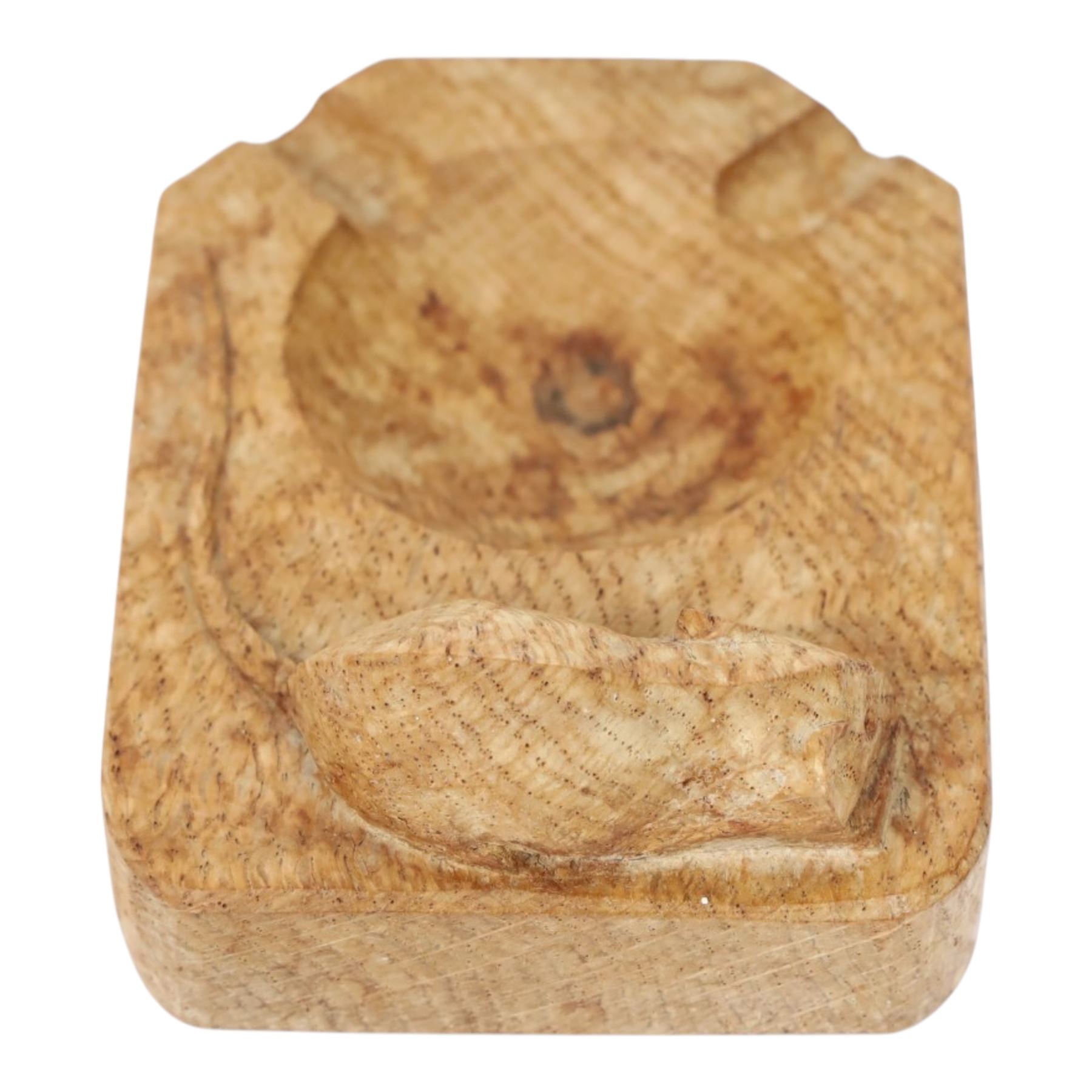 Mouseman - oak ashtray, of rectangular form with canted corners, with carved mouse signature, by the workshop of Robert Thompson of Kilburn