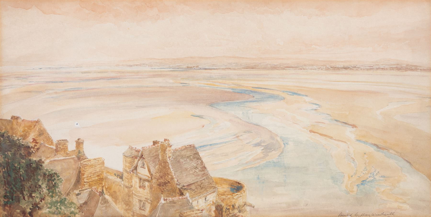 Mary Weatherill (British 1834-1913): View across an Estuary, watercolour attributed by her brother Richard, 21cm x 42cm