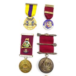 Thirteen Masonic and similar jewels / medals, mostly hallmarked including Royal Antediluvian Order of Buffalos jewel presented to 'Bro. D. WA. Gardiner. C.P. for services as Secretary1961-62', RMBI 1937 jewel etc (13)