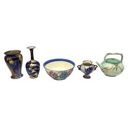 Clarice Cliff for Newport Pottery Delicia pattern bowl, D20cm, Victorian Wedgwood oval tea pot retailed by Goode & Co and in the Bamboo pattern and three other items
