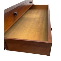 19th century mahogany collector's cabinet, crossbanded rectangular top over two panelled doors, the interior fitted with seven shallow drawers, on bracket feet