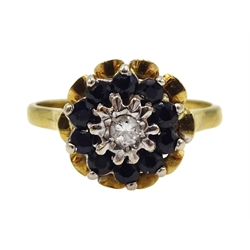  Gold sapphire and diamond cluster ring, stamped 18ct  