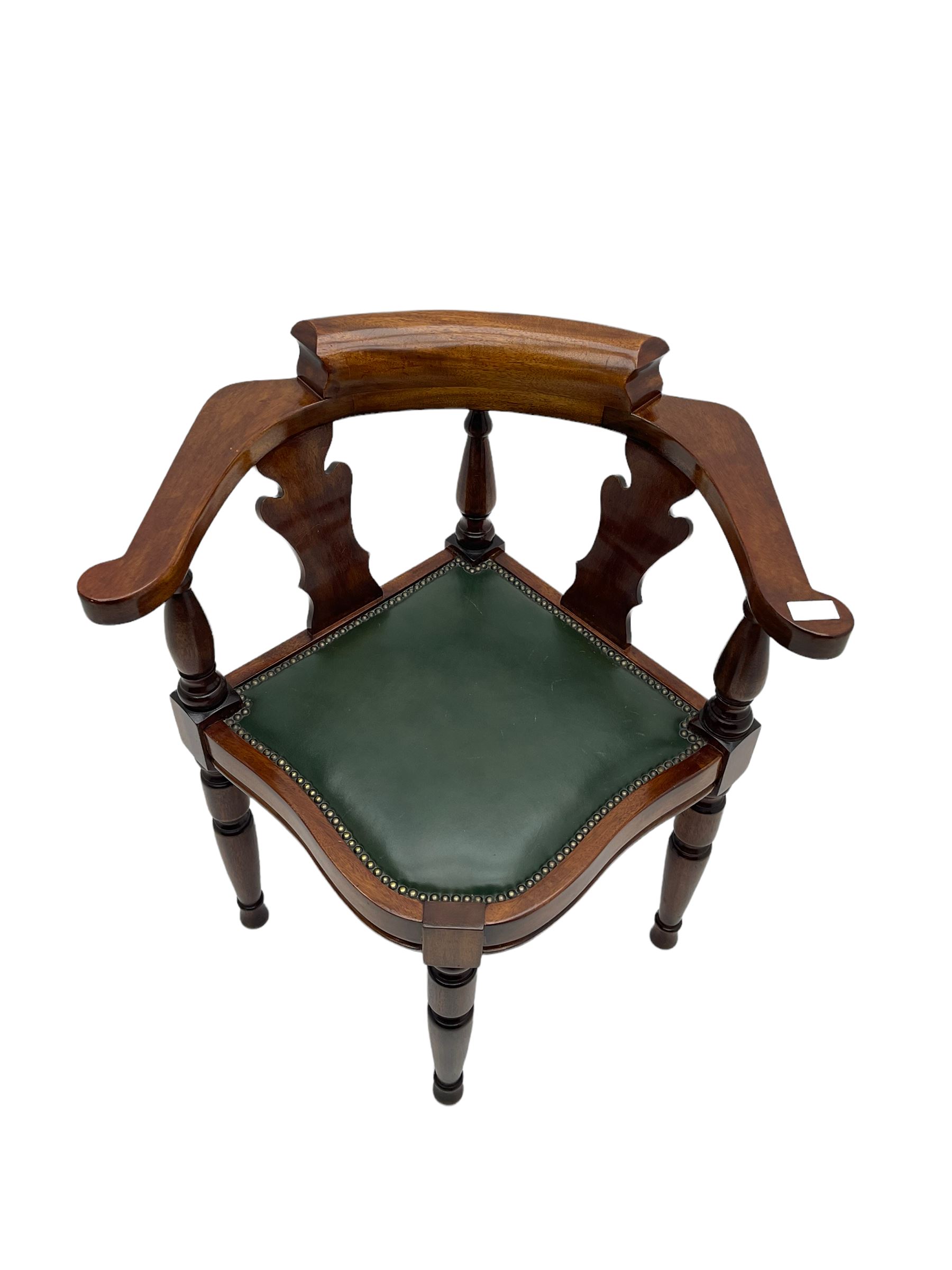 Captain Scott replica mahogany cabin chair, corner shaped with studded leather seat, with miniature prototype and paperwork