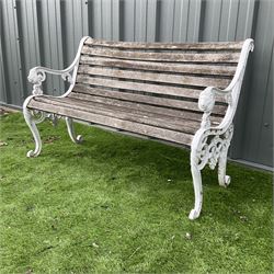 Cast aluminium and wood slatted garden bench painted in white  - THIS LOT IS TO BE COLLECTED BY APPOINTMENT FROM DUGGLEBY STORAGE, GREAT HILL, EASTFIELD, SCARBOROUGH, YO11 3TX