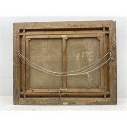 A Wilkow (Polish 19th/20th Century) Blacksmith's Workshop in a Winter Landscape, oil on canvas signed 71cm x 97cm in heavy ornate plaster gilt frame