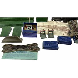 Hornby Dublo - quantity of three-rail track including points, cross-over and controller; boxed and loose buffer stops and switches; various buildings etc