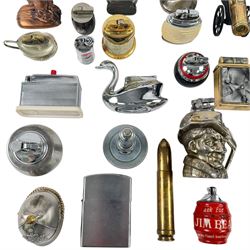 Collection of novelty lighters, including examples modelled as horse, swan, kiwi, bullet, lamppost etc 