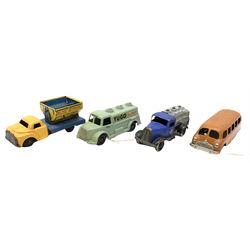 Lehmann Gnom tin-plate saloon car No.807, Benzol-Verband tanker No.830 and Tractor Unit No.813; three other German tin-plate clockwork saloon cars; Georg Fischer Nurenburg tin-plate saloon car; and thirteen other continental/English tin-plate and plastic vehicles; all unboxed (20)