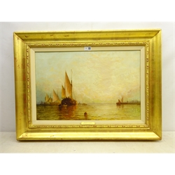  George Stainton (British 1838-1900): 'Haybarge at Sunset', oil on canvas signed 39cm x 59cm  