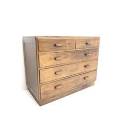 Mid 20th century solid teak chest, two short and three long drawers, W106cm, H85cm, D51cm