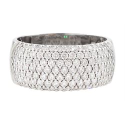 18ct white gold pave set round brilliant cut diamond dome ring, Sheffield 2011, total diamond weight approx 1.40 carat 