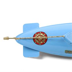 Sutcliffe Models 'Unda-Wunda' tinplate clockwork diving submarine, in pale blue livery with metallic gold details, with rubber bung and key, boxed