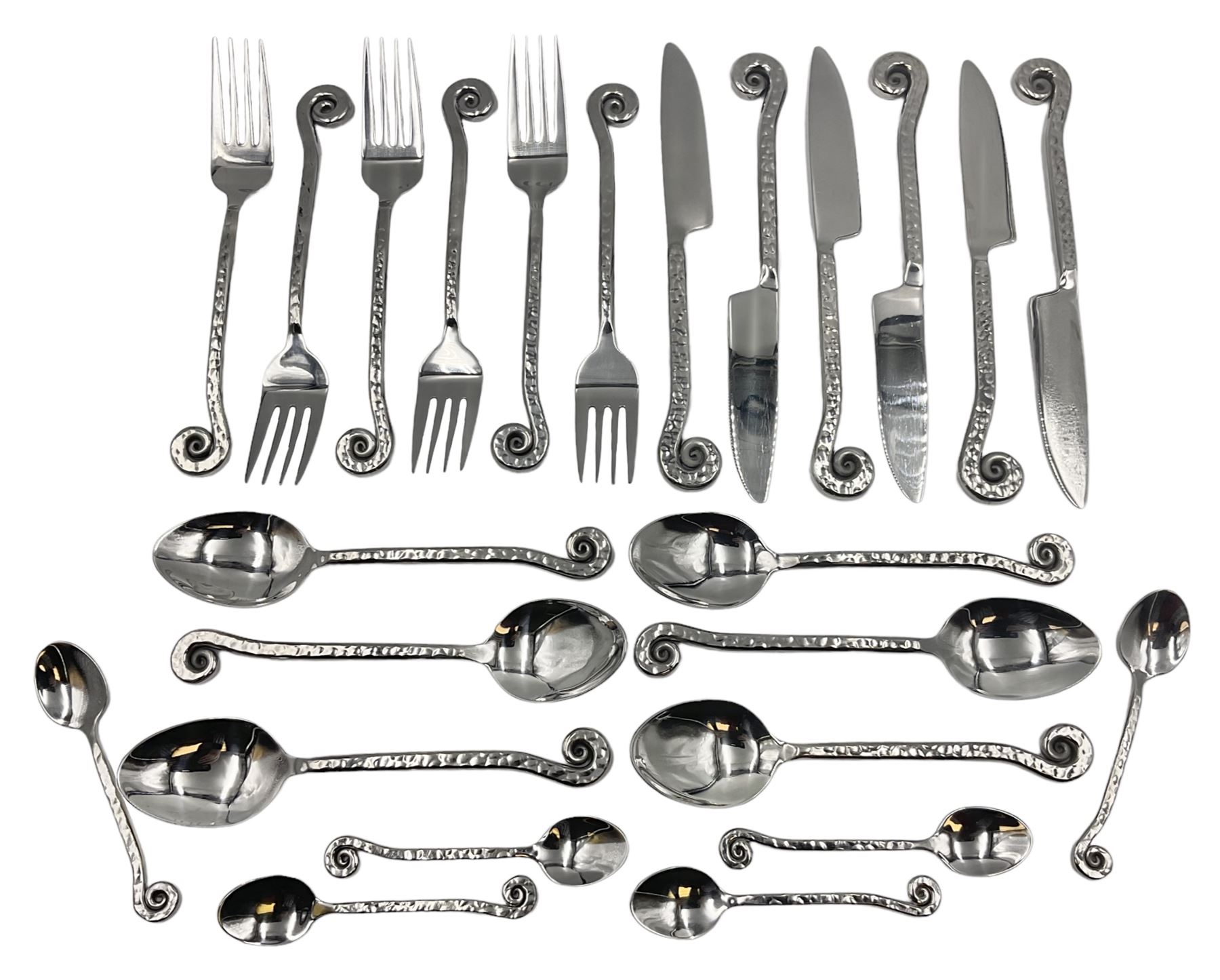 Artisan 24 piece stainless steel cutlery set in the Hammered Shell pattern