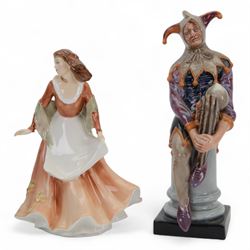 Two Royal Doulton figures, The Jester HN2016 and Autumtime HN3231, both boxed 