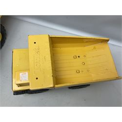 Tonka - five large scale pressed steel vehicles comprising Cement Mixer, Mighty Mobile Crane, Jeep and two Dumper Trucks (5)