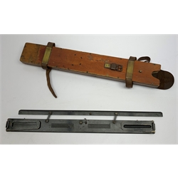 WWII military brass alidade with folding sights, marked A&A LD MkII with broad arrow L46cm in brass and leather mounted wooden case; and Blundell Harling Ltd. ship's perspex chart ruler with brass rollers L45cm in vinyl carrying case (2)