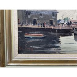 Roy Petley (British 1950-): Fishing Boats by the Quayside Honfleur, oil on panel signed, titled verso 30cm x 45cm